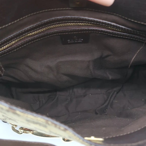 Gucci Hasler Horsebit Hobo GG Monogram Canvas & Brown Leather Shoulder Bag - Picture 10 of 12